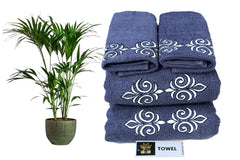Comfigifts 100% Cotton 2 Bath & 2 Hand Towels 1400 Gsm | Soft, Absorbent, Lightweight Towels With Computerized Embroidery (Grey D1)