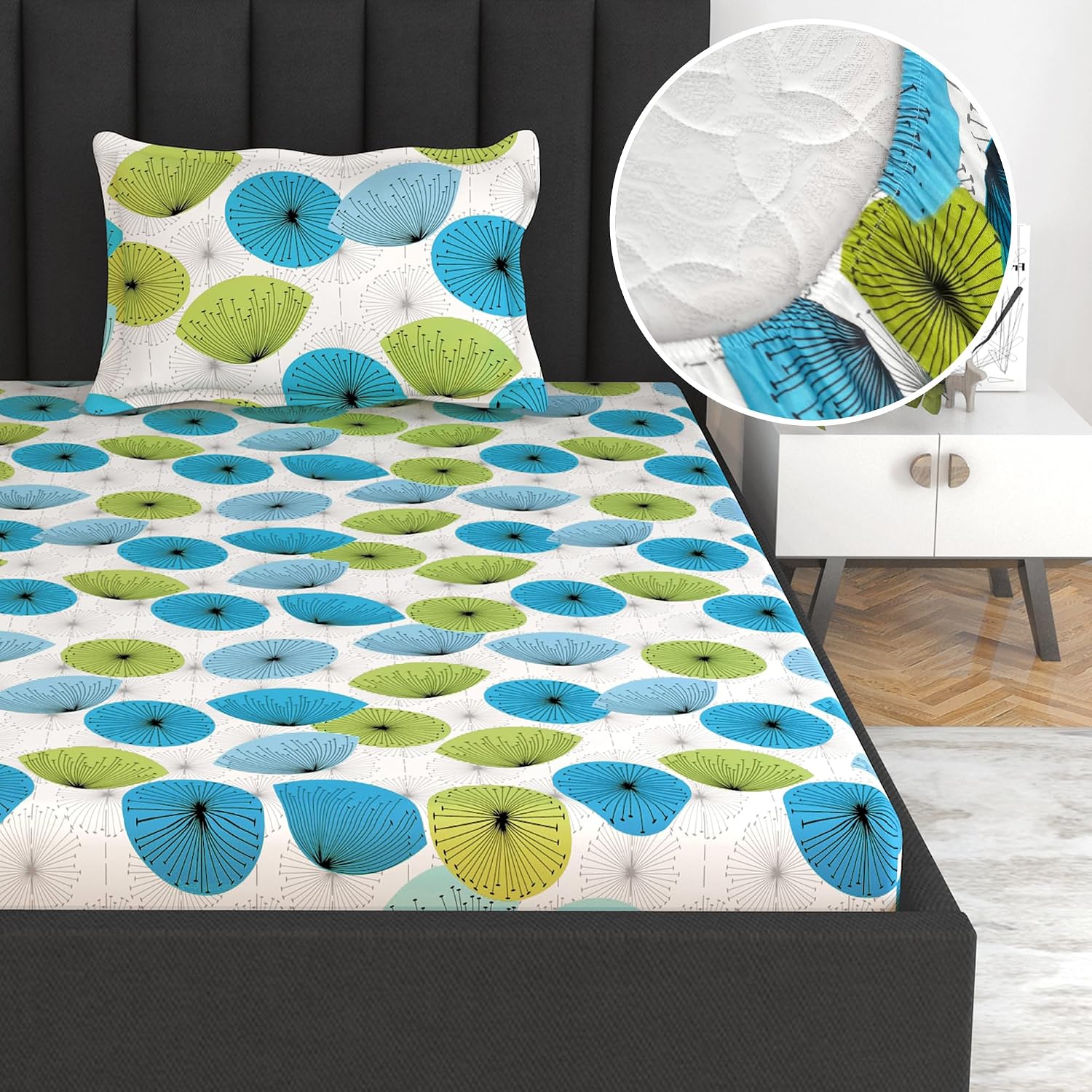 Super Soft Single Fitted Bedsheet With 1 Pillow Cover | 57 X 78 + 6 Inches, Sky Blue & White - Perfect For Use In Bedrooms, Guest Rooms, Dormitories