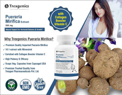 Trexgenics Pueraria Mirifica Extract 550mg With Collagen Booster Vitamin C | 60 Vegetarian Tablets , 100gm 0.2lbs