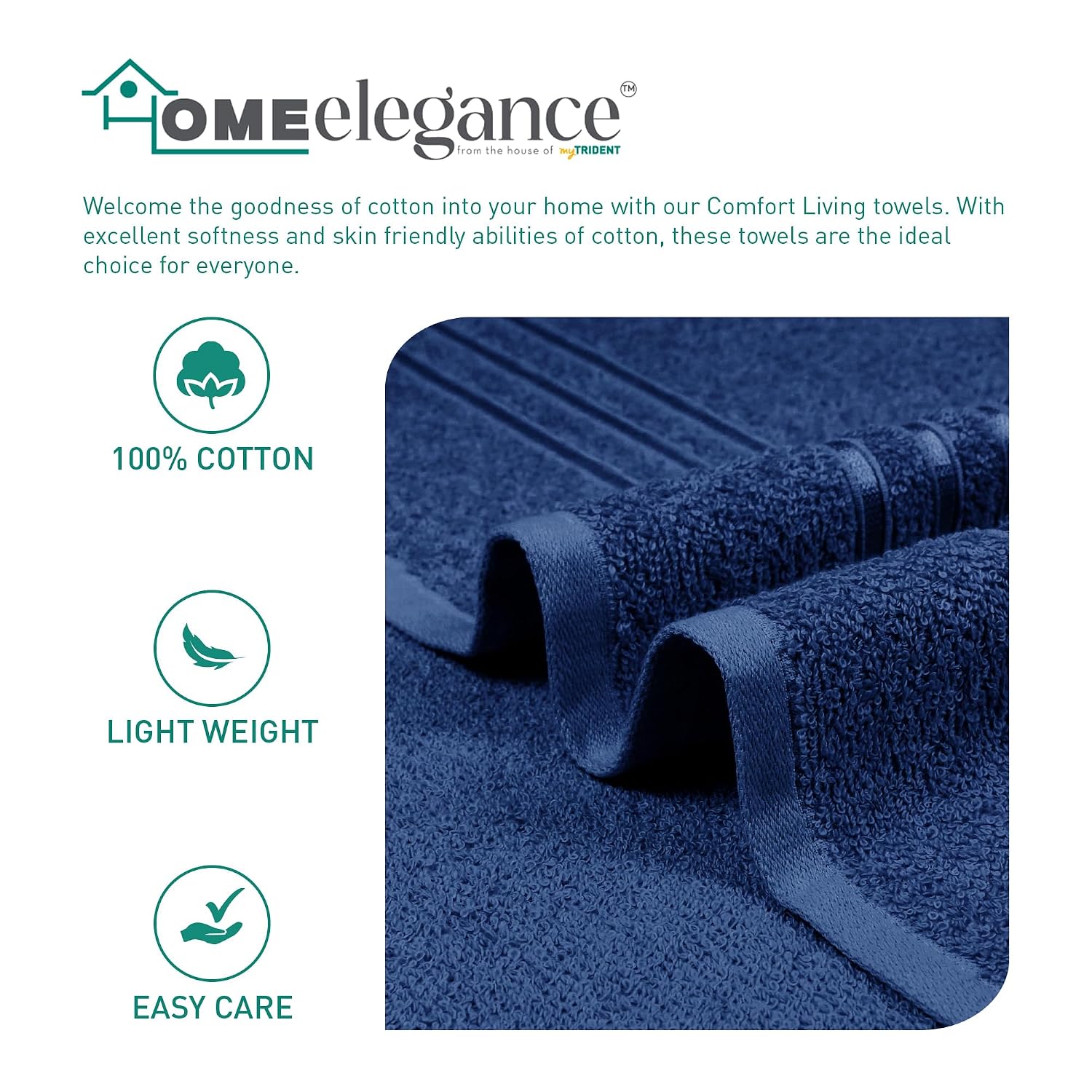 Home Elegance Comfort Living Hand Towel 200 Gsm (New Navy)- Pack Of 2