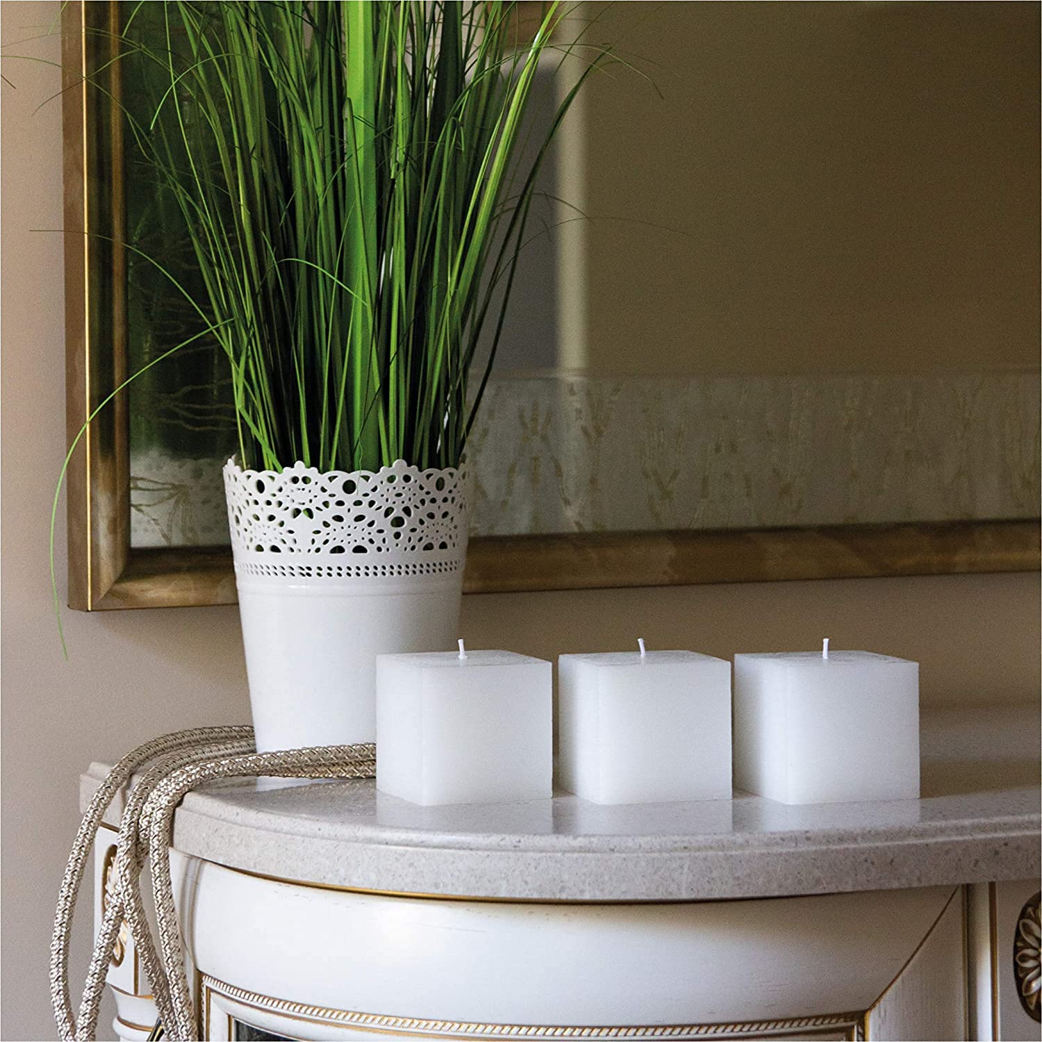 WHITE SQUARE CANDLES SET OF 3 | 3 * 3 * 3INCH EACH | ROMANTIC UNSCENTED CANDLES