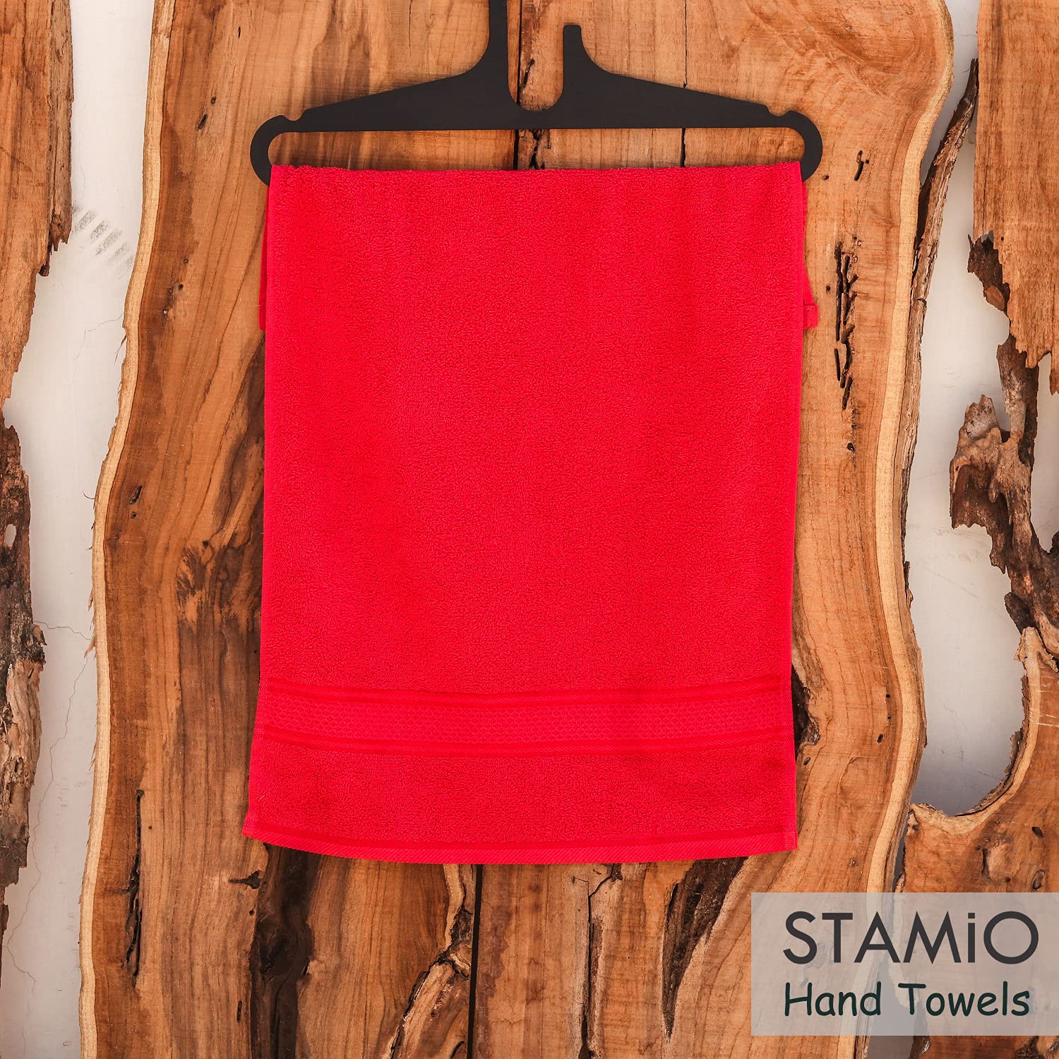 Stamio Cotton Hand Towel 800 Gsm | Soft, Absorbent, Quick Dry, Small Size Towels, Travel Friendly Towel (Red) - Set Of 4