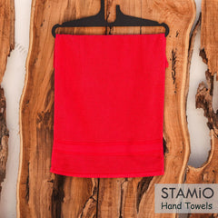 Stamio Cotton Hand Towel 800 Gsm | Soft, Absorbent, Quick Dry, Small Size Towels, Travel Friendly Towel (Red) - Set Of 4