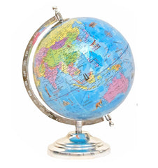 Educational Globe Glass, Rotating World Globe With Steel Finish Arc & Base | World Globe, For Kids Learning, Students & Home Decor, Office Desk, Pack Of 1