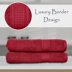 Rangoli 100% Cotton Fibre Bath Towel 1000 Gsm | Highly Durable & Super Absorbent Towel | Skin-Friendly & Quick Drying Luxury Towels (Maroon) - Pack Of 2