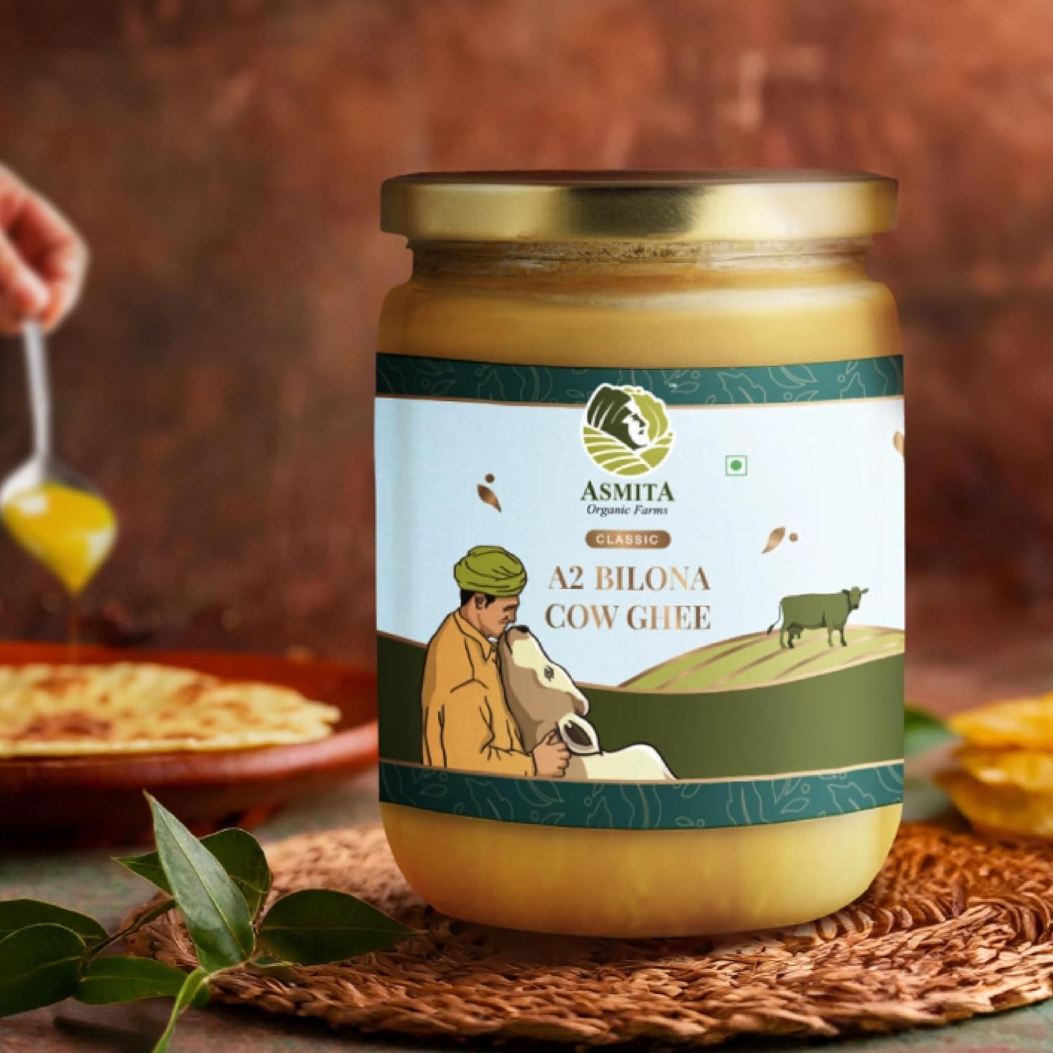Pure Natural A2 Bilona Cow Ghee By Asmita Organic Farms | Healthy & Nutrients Desi Ghee Perfect For Boost Energy | (1 Litr) 33.8 Ounce | Jar Pack