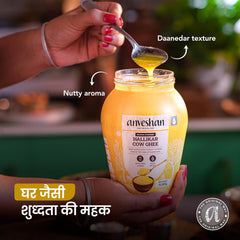 100% Natural Bilona-Churned Hallikar Cow Ghee By Anveshan | High In Vitamins A, D & Healthy Bilona Method Desi Ghee For Protact Eyesight | (1 Litr) 33.8 Ounce | Jar Pack