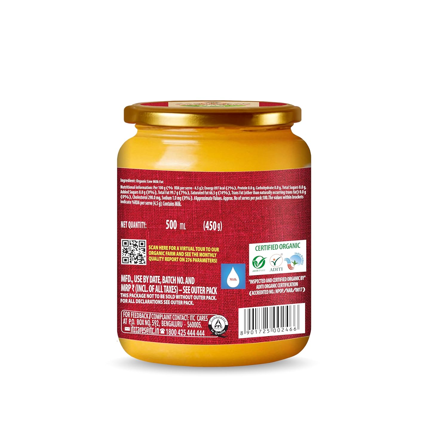 Pure Organic Svasti Desi Cow Ghee By Aashirvaad | Naturally & Healthy Protein Fiber Desi Ghee Perfect For Hair | (500ml) 33.8 Ounce | Jar Pack