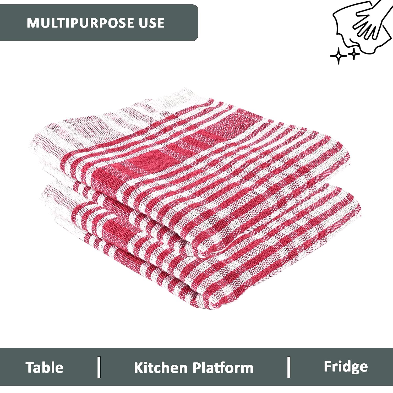 Kuber Industries Cotton Kitchen Towel 550 Gsm | Fridge, Table, Kitchen Platform Cleaning & Roti Napkins - Pink (18 Piece)