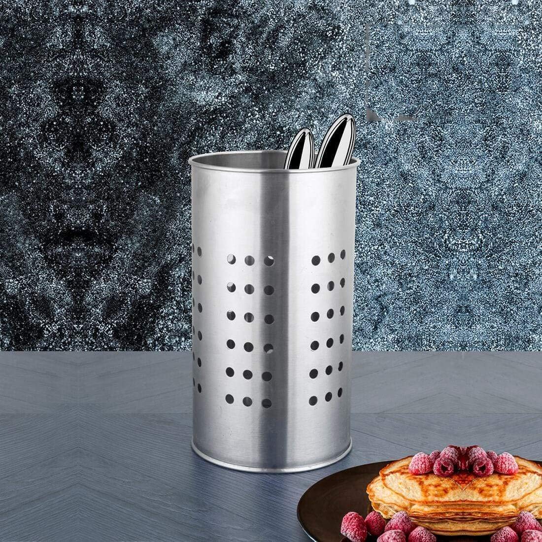 Stainless Steel Utensil Holder With Round Hole, Silver | Rust Free, Easy To Clean & Dishwasher Safe