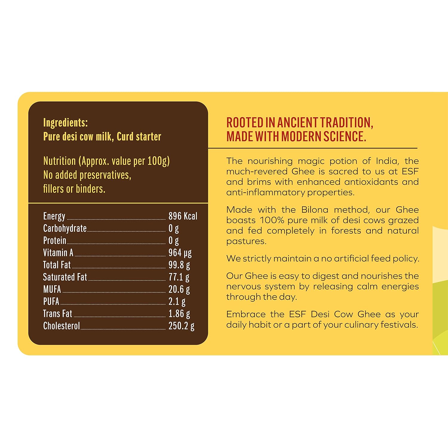 100% Pure Desi Cow Ghee By Earth Story Farms | Naturally Desi Cow Bilona Method Desi Ghee Good For Chapati & Sabji | (250ml) 8.4 Ounce | Jar Pack