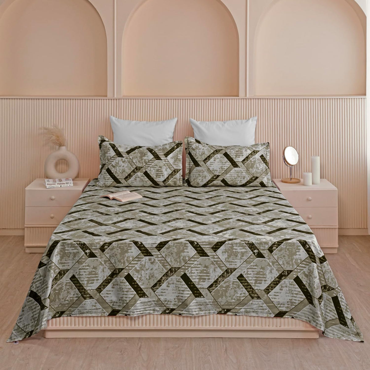 Olive Green King Size Bedsheet With 2 Pillow Covers - 108 X 108 Inches | Luxurious Printed Flat Sheets | Perfect For Home Decor & Gifting