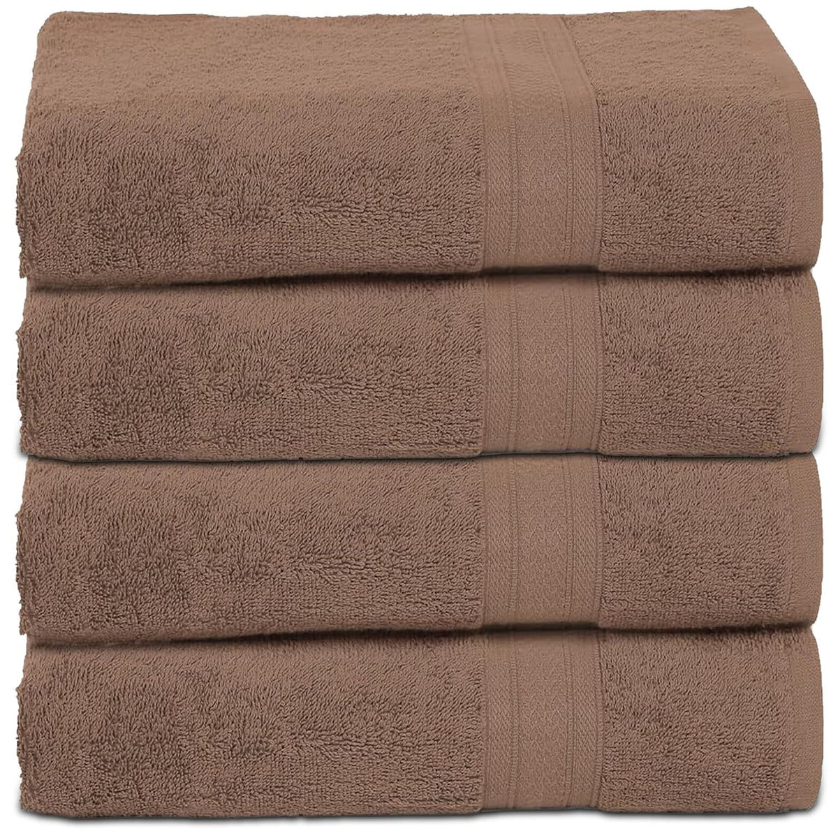 Ambra Linens 100% Cotton Bath Towel 2 Kg | Soft & Plush Highly Absorbent Large, Everyday Use, Durable Bath Towel (Brown) - 4 Pcs