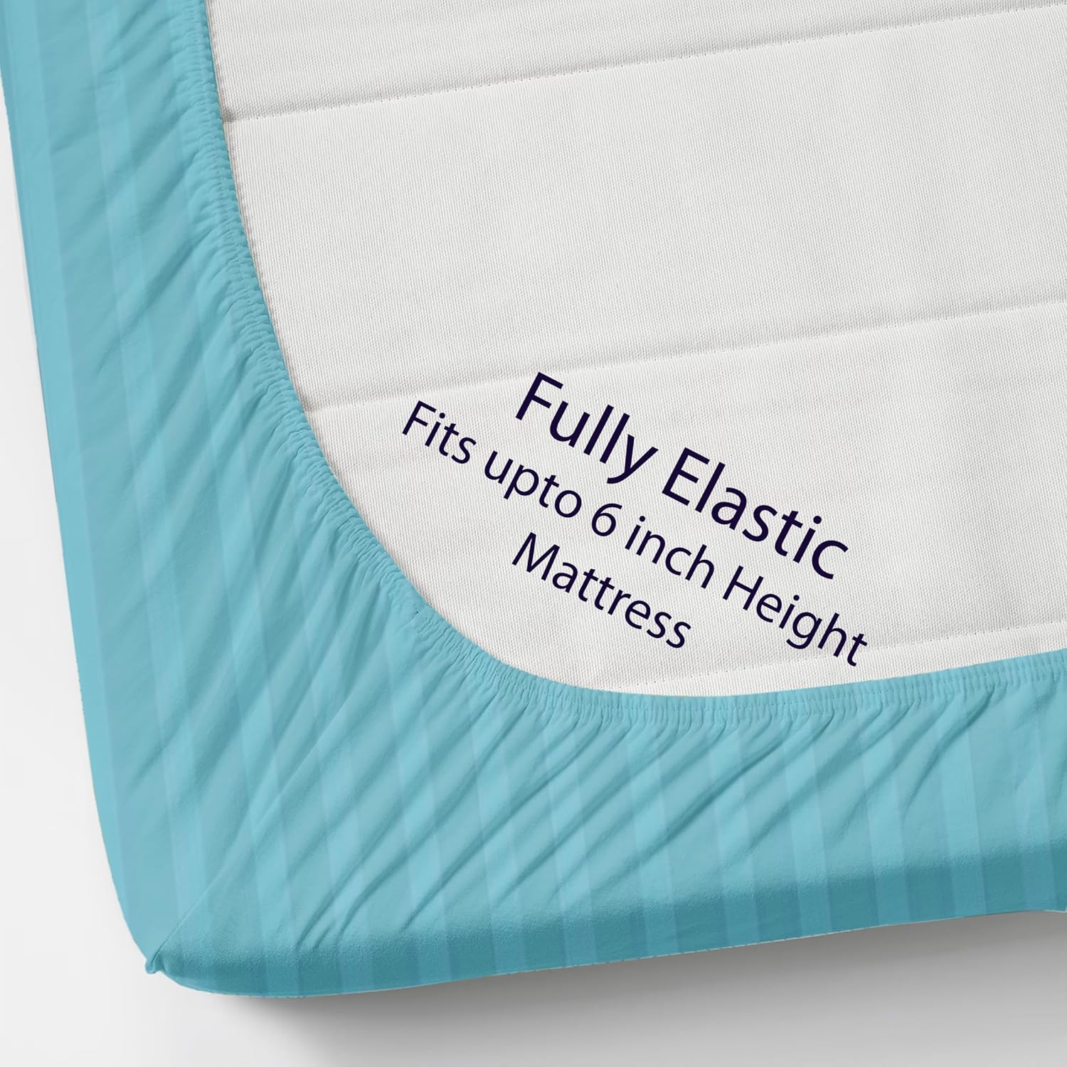 Cotton Elastic Fitted King Size Double Bed Bedsheet With 2 Pillow Covers - 72x78x6 Inches, Aqua Blue | Durable Bedsheets For Everyday Comfort