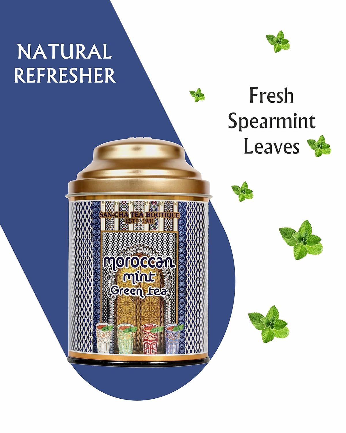 San-Cha Moroccan Mint Green Tea - 25 Tea Bags | Herbal Tea For PCOS & PCOD - Low Bitterness, Zero Calories, Low Caffeine