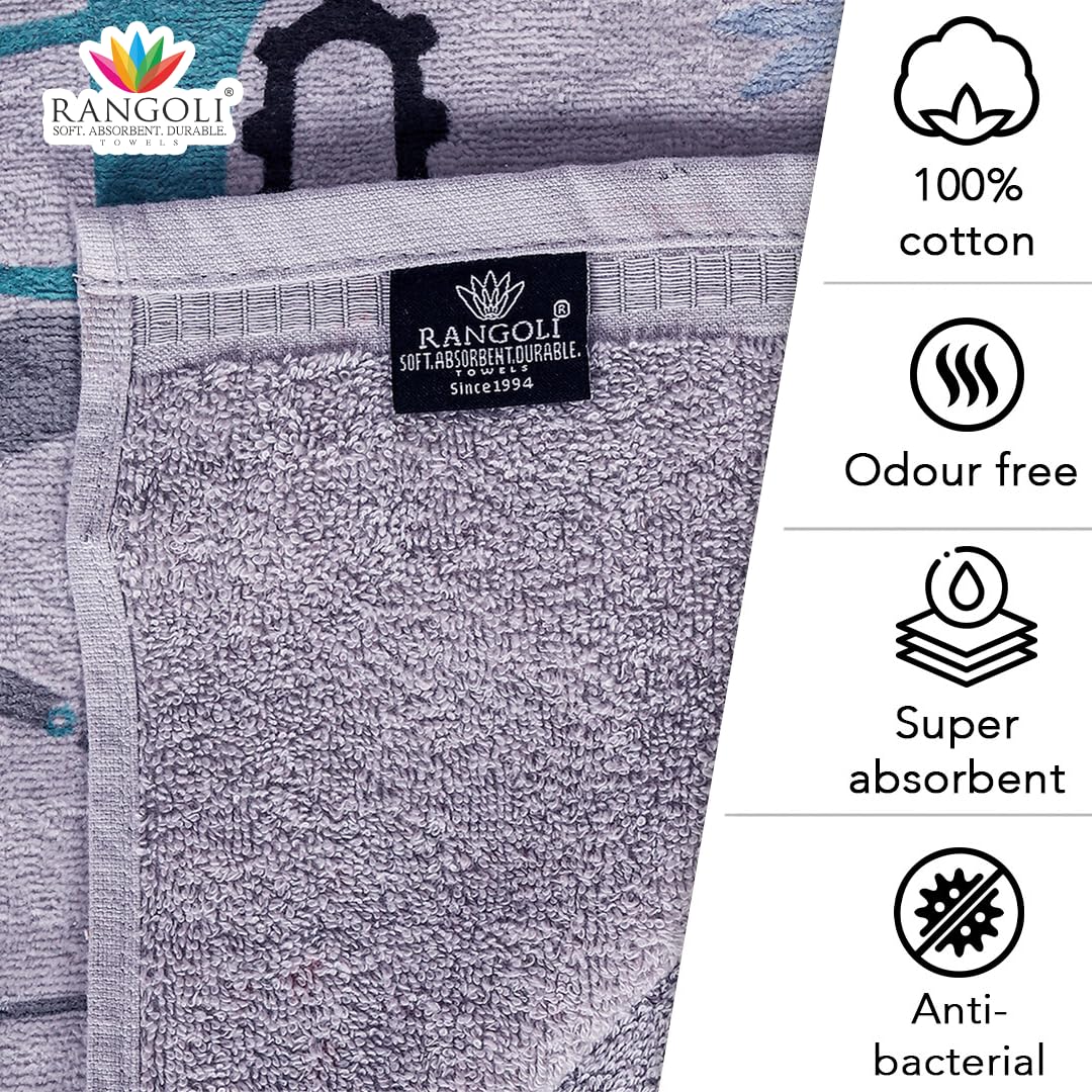 Rangoli 100% Cotton Kids Bath Towel 400 Gsm | Super Soft & Highly Absorbent, Anti-Bacterial & Anti-Odour, Multipurpose Towels (Grey)