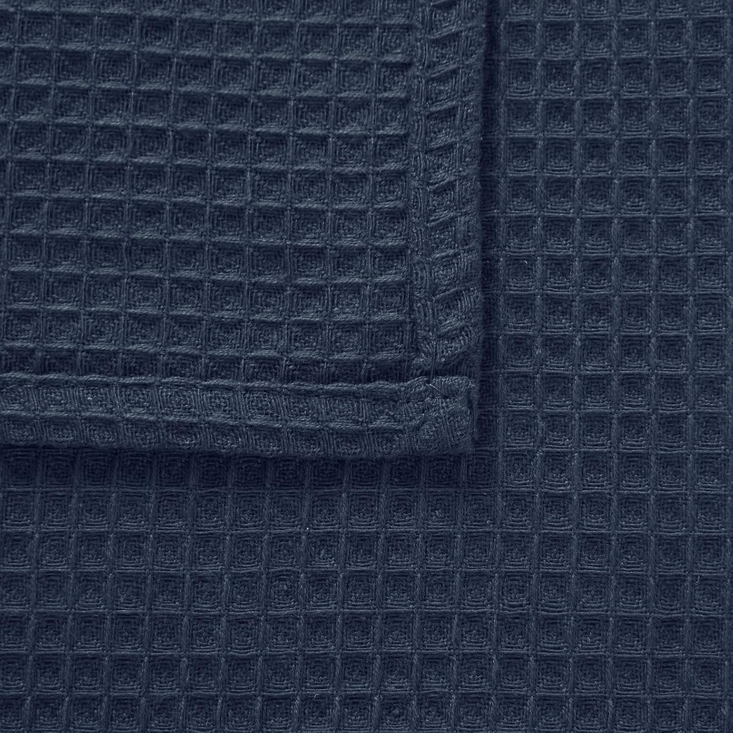Encasa Xo Kitchen Dish Towels Set 380 Gsm | Waffle Weave & Flat Hand Tea Towel | Quick Drying Reusable Cotton Washcloths | Set Of 12 (Navy Blue)