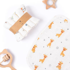 Haber Traditional Baby Muslin Bath Towel 400 Gsm | Organic Indian Cotton 4 Layer, Eco-Conscious & Safe Printed Muslin Cloth Towels | Pack Of 5 (Mixed Print)