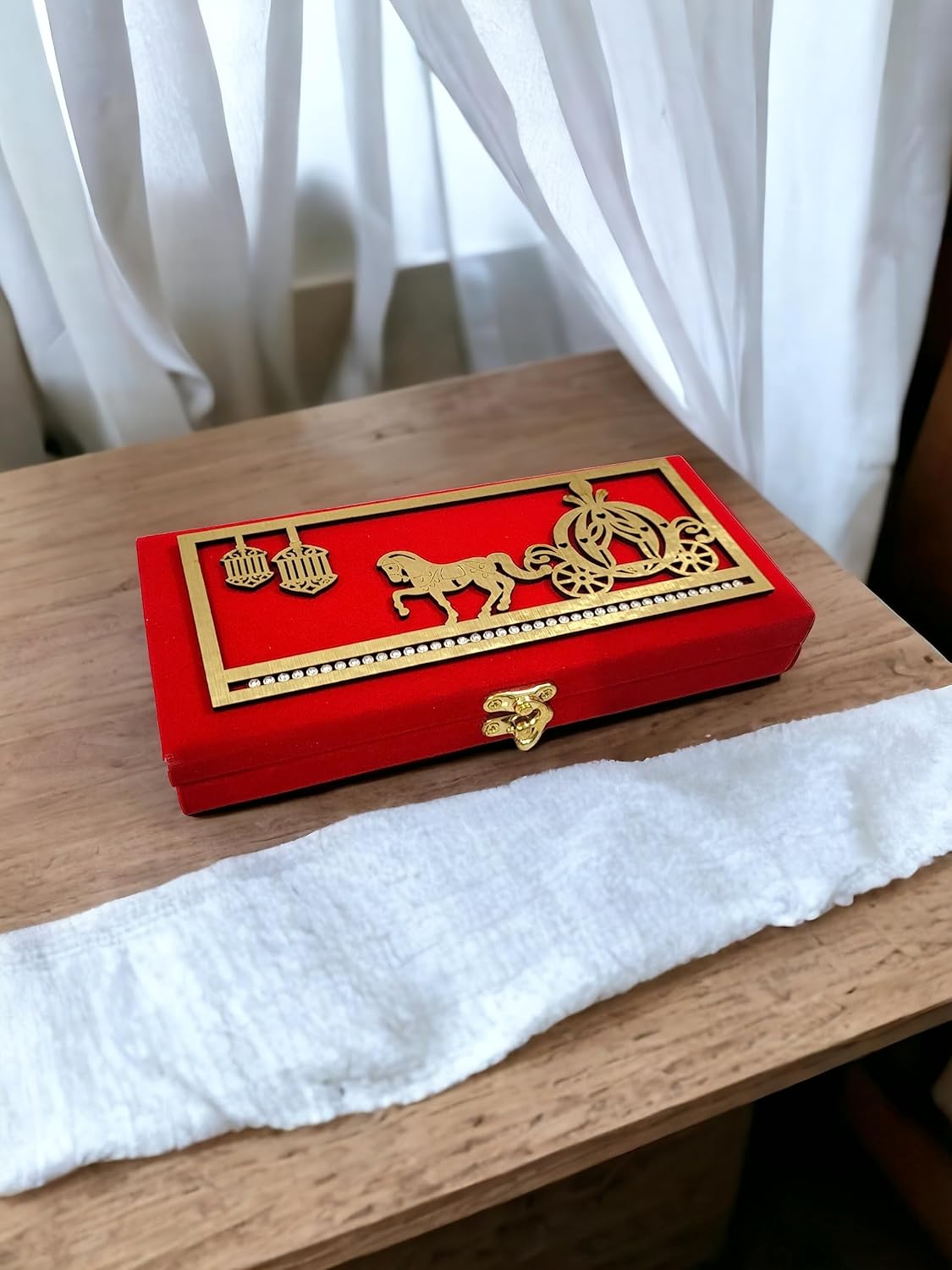 Wood Decorative And Attractive Box Cash Box, Shagun Jewellery Money Envelop Wedding, Gift Bangel Pack Of 1, Colour - Red, Horse