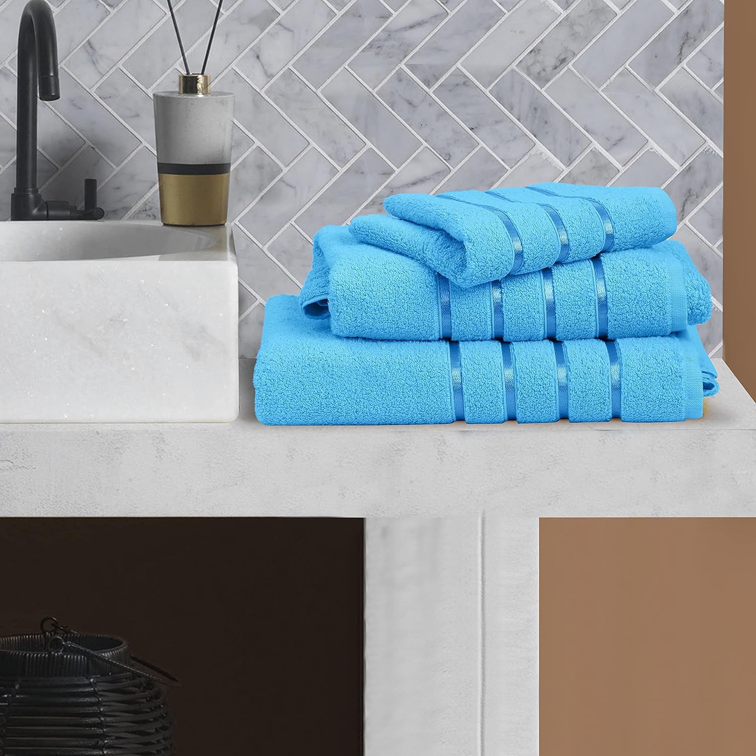 Spread Spain 100% Cotton Face Towel 600 Gsm | Roman Face Towel Super Absorbent, Soft & Quick Dry Towels For Gym, Sports, Travel, Suitable For Acne Prone Skin (Blue Moon) -Set Of 2