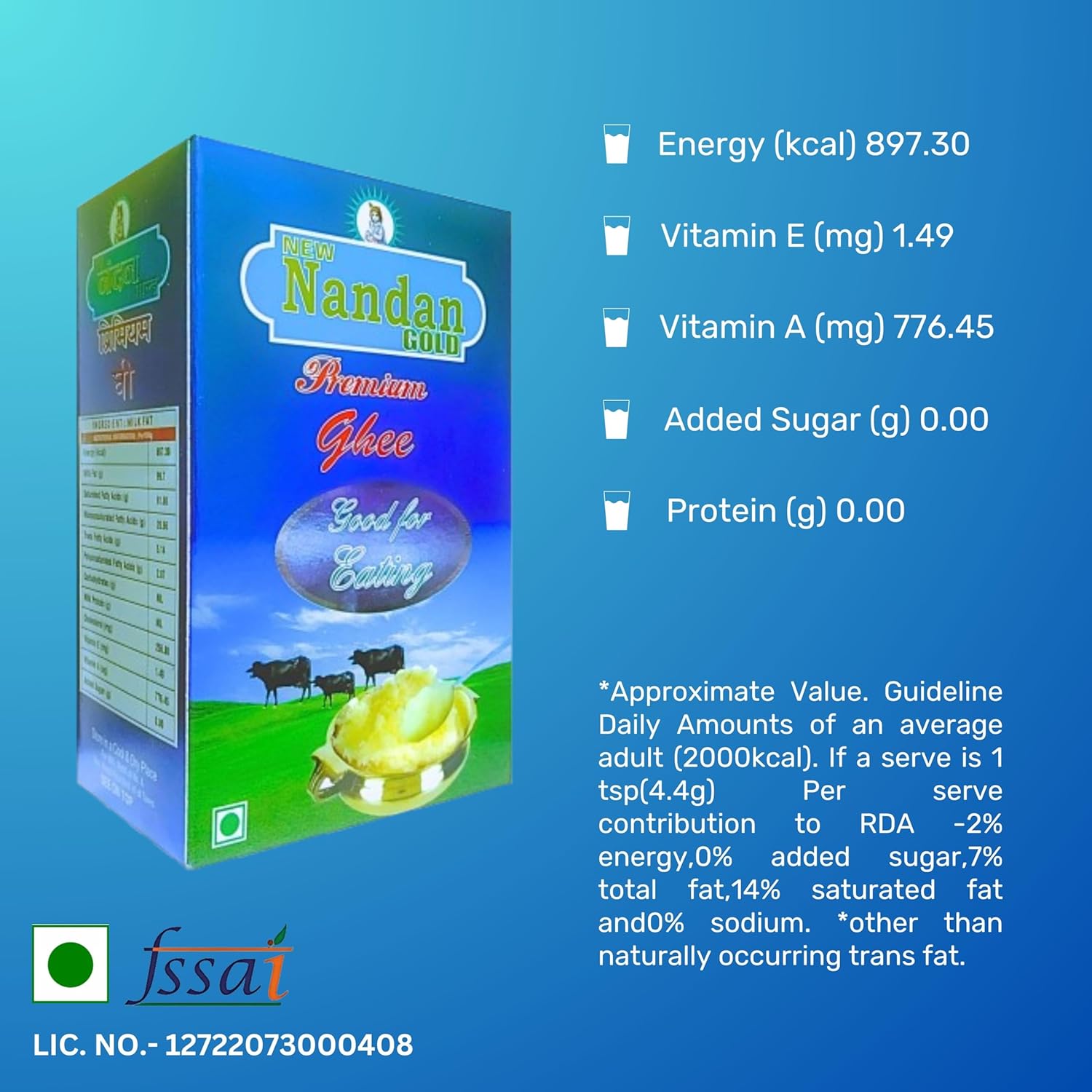 Organic Cow Ghee By New Nandan Gold | Rich Aromatic & Nutritious Indian Cow Ghee Perfect For Bones Health | (500ml) 16.9 Ounce | Box Pack