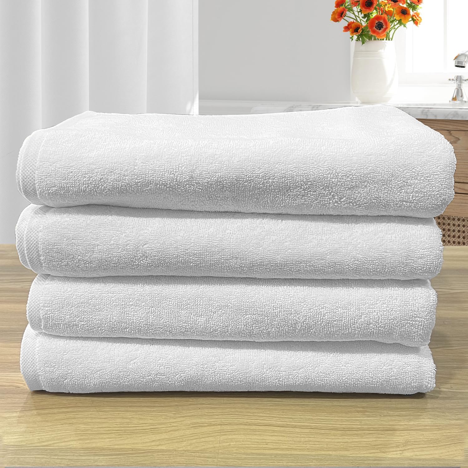 The Veloure Hotel White Bath Towel 700 Gsm | Pure Cotton Super Soft Anti Microbial Towel (Set Of 4)