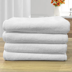 The Veloure Hotel White Bath Towel 700 Gsm | Pure Cotton Super Soft Anti Microbial Towel (Set Of 4)