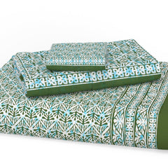 Handloom Printed Double Bedsheet For Queen Size With 2 Matching Pillow Cover | Size 90 X 100 Inches, Green - Cotton Bedsheets For Double Bed | Soft & Smooth