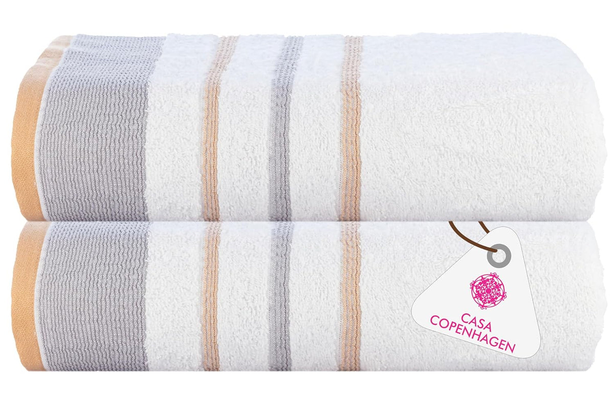Casa Copenhagen Egyptian Cotton Exotic Hand Towel 400 Gsm (Light Grey / Beige)- 2 Pcs