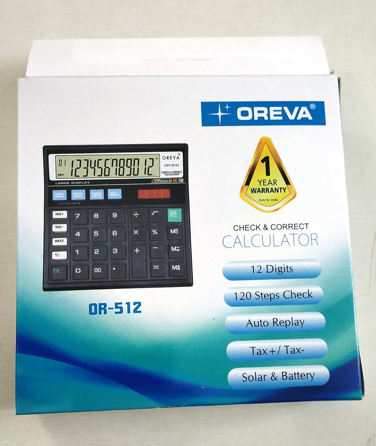 Oreva Or-512 Check & Correct GST Calculator (Black) | 12 Digit Calculator Runs On Solar & Battery - 120 Steps Check Correct