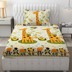 Cartoon Printed Single Bedsheet For Kids With One Pillow Cover - 60 X 90 Inches, Yellow | 300 Thread Count - Wrinkle Free Soft Perfect For Everyday Use