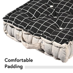Cotton Chair Cushions Pillow For Sitting, Back Rest, Check Print - Black | Chair Pad For Office Work & Posture Support | Lightweight & Portable, Durable & Long Lasting - Pack Of 3