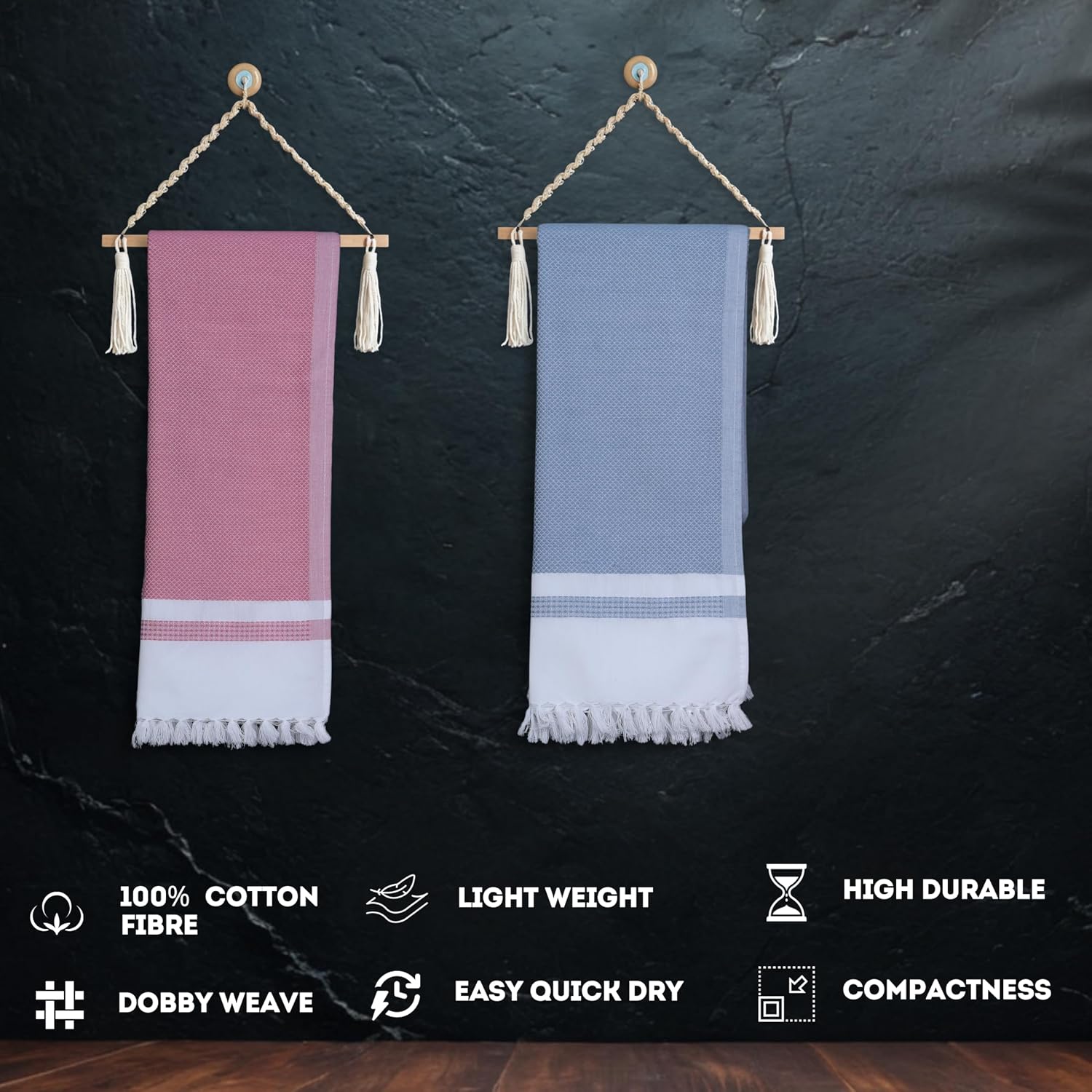 Pure Cotton Turkish Bath Towel 700 Gsm | Extra Soft Plush Light Weight Quick Dry Travel Thin Towels (Oval & Elephant Grey) - Pack Of 2