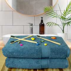 Rangoli 100% Cotton Fibre Bath Towel 1000 Gsm | Highly Durable & Super Absorbent Towel | Skin-Friendly & Quick Drying Luxury Towels (Blue) - Pack Of 2