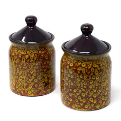 Marigold Abstract Ceramic Barni Set Of 2 - 500ml Each | Handcrafted Pickle Jar - Storage Container With Lid | 2 Pieces, Microwave Safe & Dishwasher Safe - Burni Set