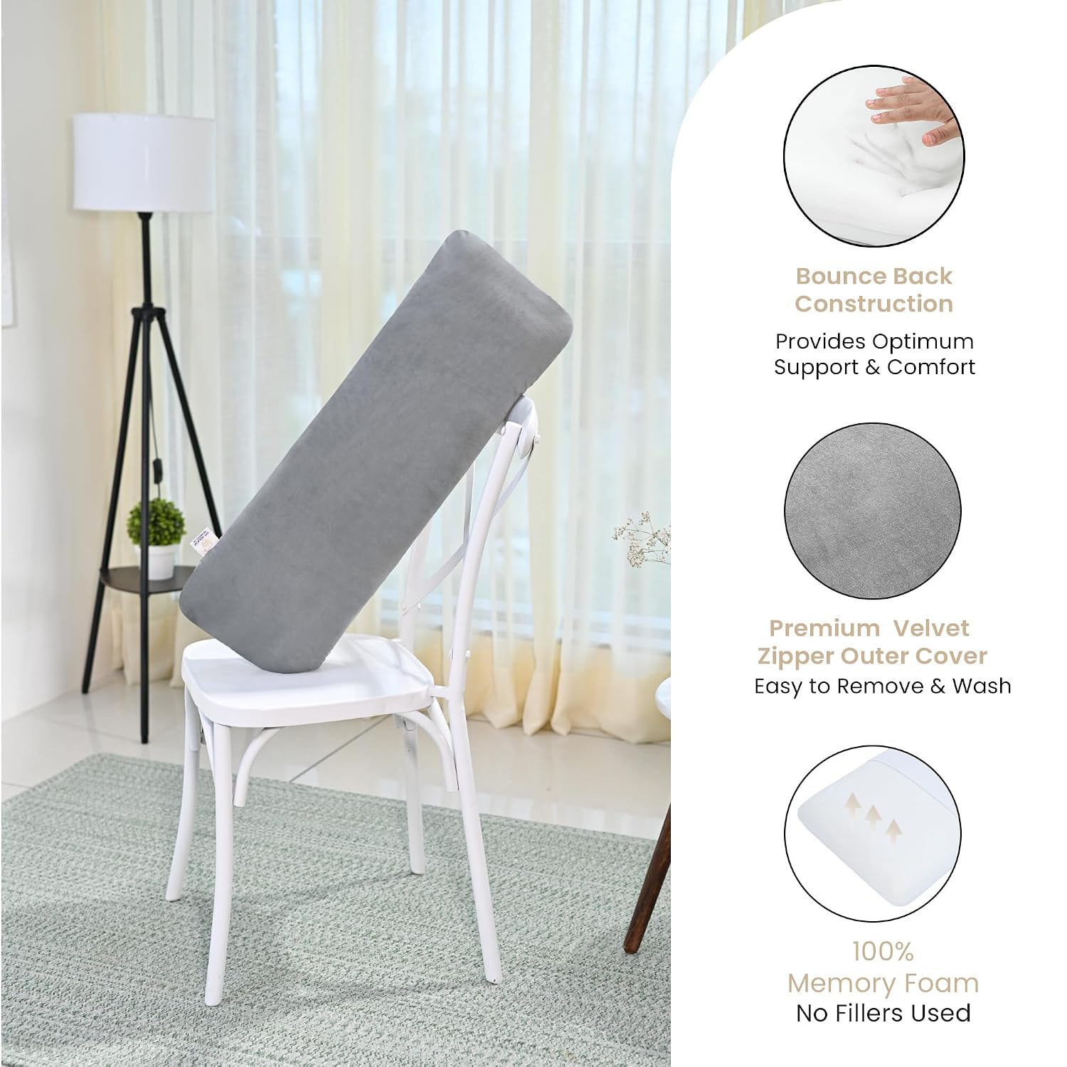 Memory Foam Half Body Pillow, For Sleeping & Hugging, Pregnancy, Grey - 30 X 10 X 5 Inches | Long Cuddle Pillow Suitable For Side Sleepers & Back Support | Velvet Cover, Multipurpose Use