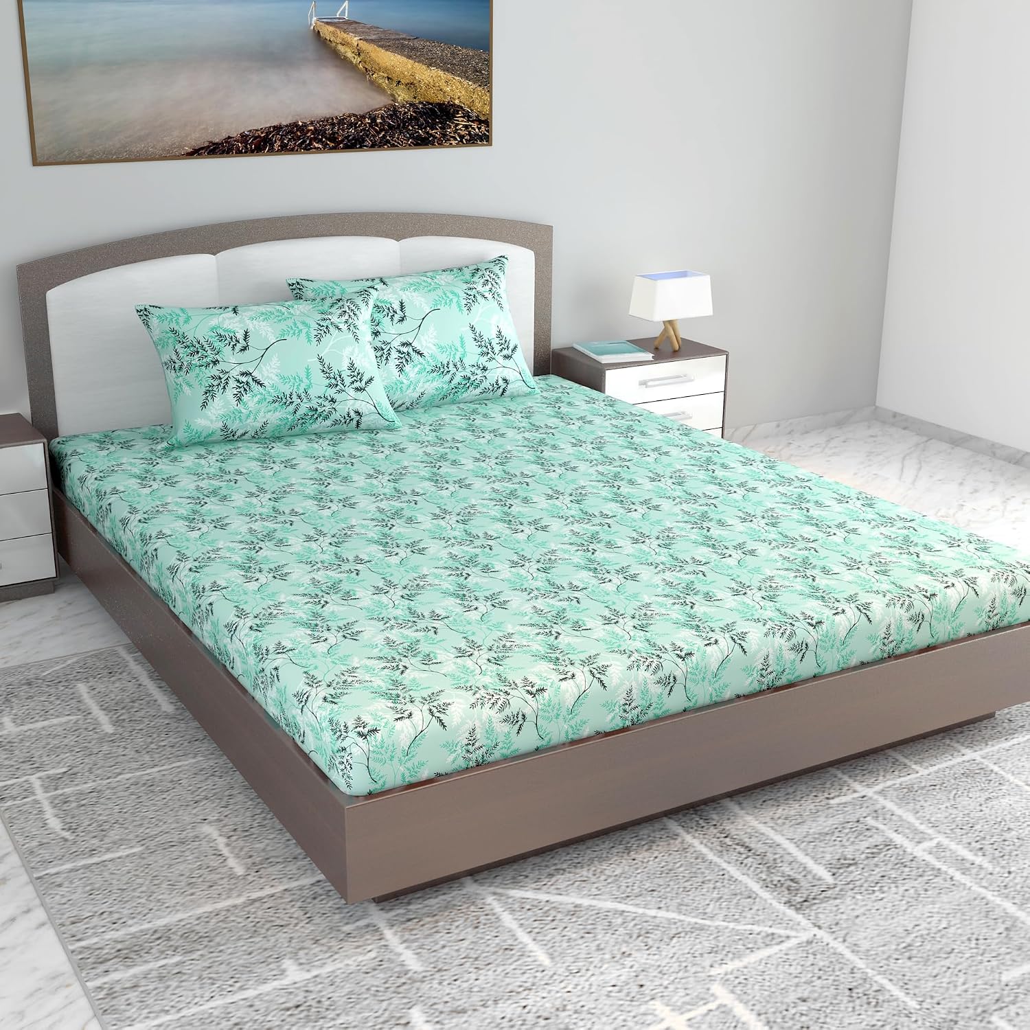 King Size Double Bedsheet With 2 Pillow Covers - 108 X 108 Inches, Aqua Mist | Ideal For Gifting Diwali, Dussehra - Soft & Smoothing Touch Bedsheet