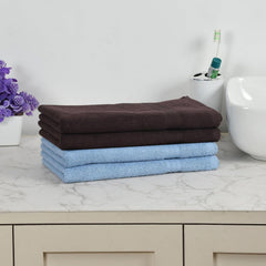 Fresh From Loom Luxury Fur Collection Hand Towel 500 Gsm Napkins Cotton High Absorbency Double Stitched Size (Aqua & Coffee) - Set Of 4
