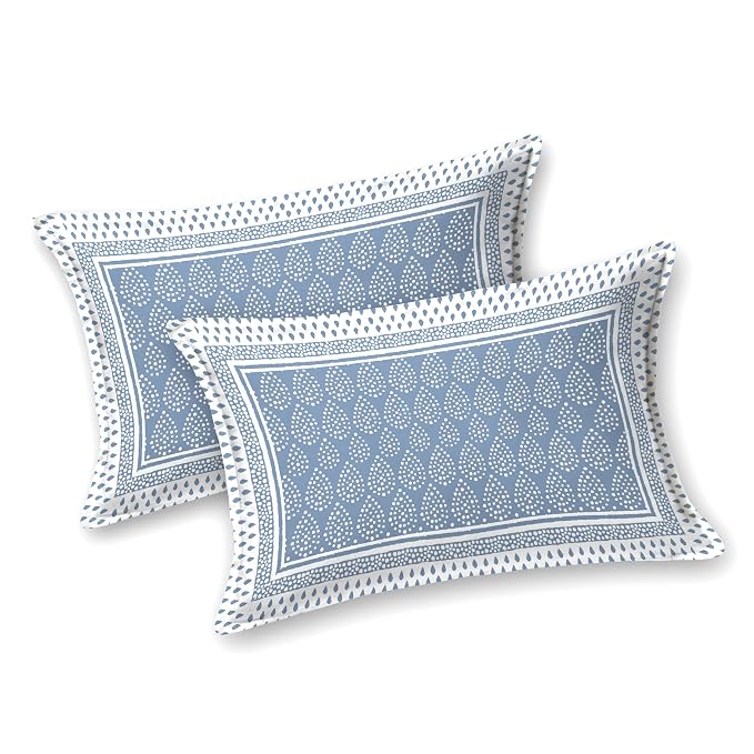 Hand Block Printed Cotton King Size Bedsheet With 2 Pillow Covers, 90 X 108 Inches, Blue | 200 Thread Count-Good For Villas, Resorts, Guest Houses, & Daily Home Use