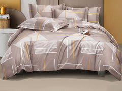 Cotton Elastic Fitted All Around Printed Queen Size Double Bed Bedsheet With 2 Pillow Cover - 60x78 Inches, Beige | Super Soft Premium Glace Cotton Bedsheet