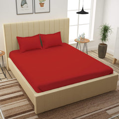 Plain Bedsheet For King Size With Two Matching Pillow Covers - 108 X 108 Inches, Ruby Red | Double Bed Breathable & Wrinkle Free | Ultra Soft 240 TC Super Soft