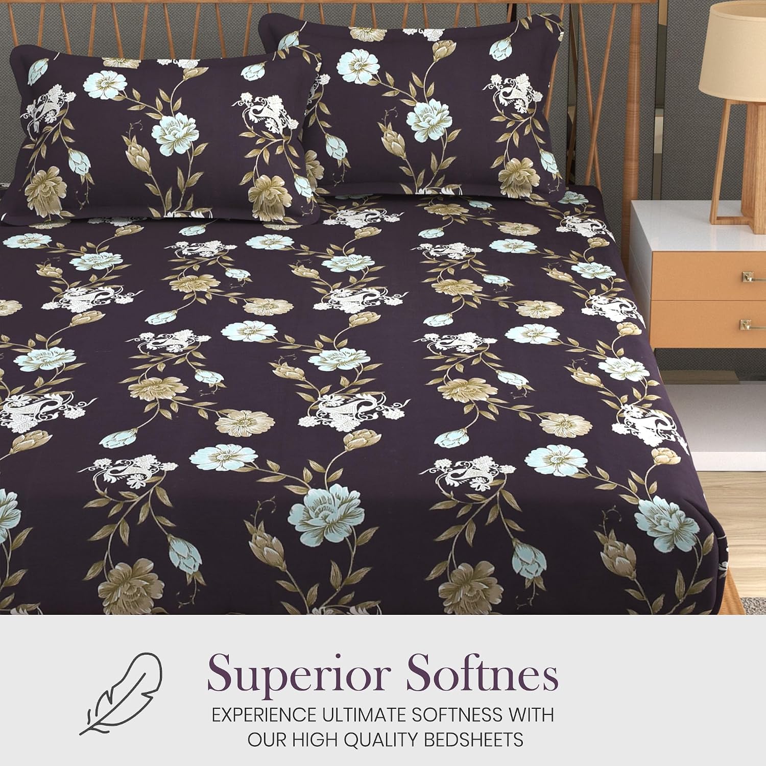 Printed King Size Bedsheet With 2 Pillow Cover - 108 X 108 Inches, Ship Grey | Double Bed Breathable & Wrinkle Free | All-Season Comfort Bedsheet