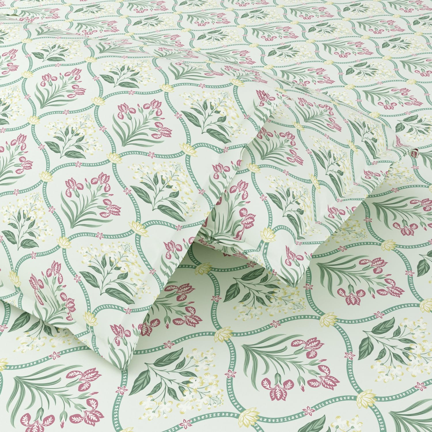Bedsheet King Size 100% Pure Cotton Floral Sheet With 2 Pillow Covers | 108 X 108 Inches, Green & Pink | Perfect For Gifting On Weddings, Housewarmings, Or Anniversaries