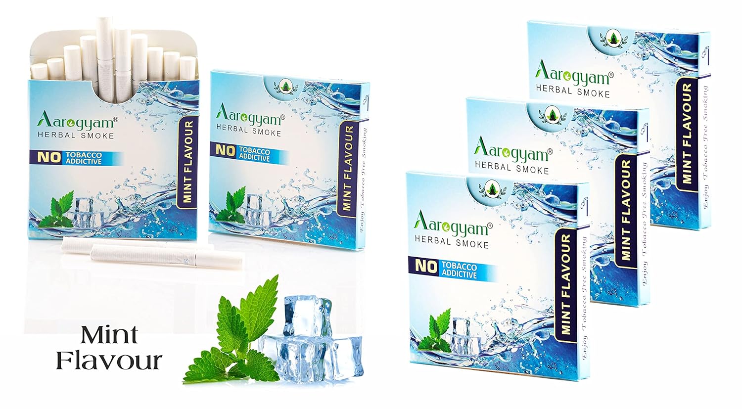 Aarogyam Herbals 100% Tobacco & Nicotine Free Cigarette For Relieve Stress & Mood Enhance Product For Smokers - 10 Sticks In Each Packet Mint Flavour, Pack Of 5