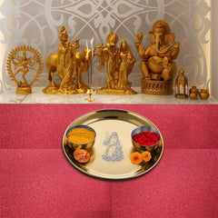 Stainless Steel Shiv Parvati Ji Pooja Thali Set Of 3, Gold PVD Coating | 1 Pooja Thali+ 2 Katoris - Easy To Clean & Dishwasher Safe