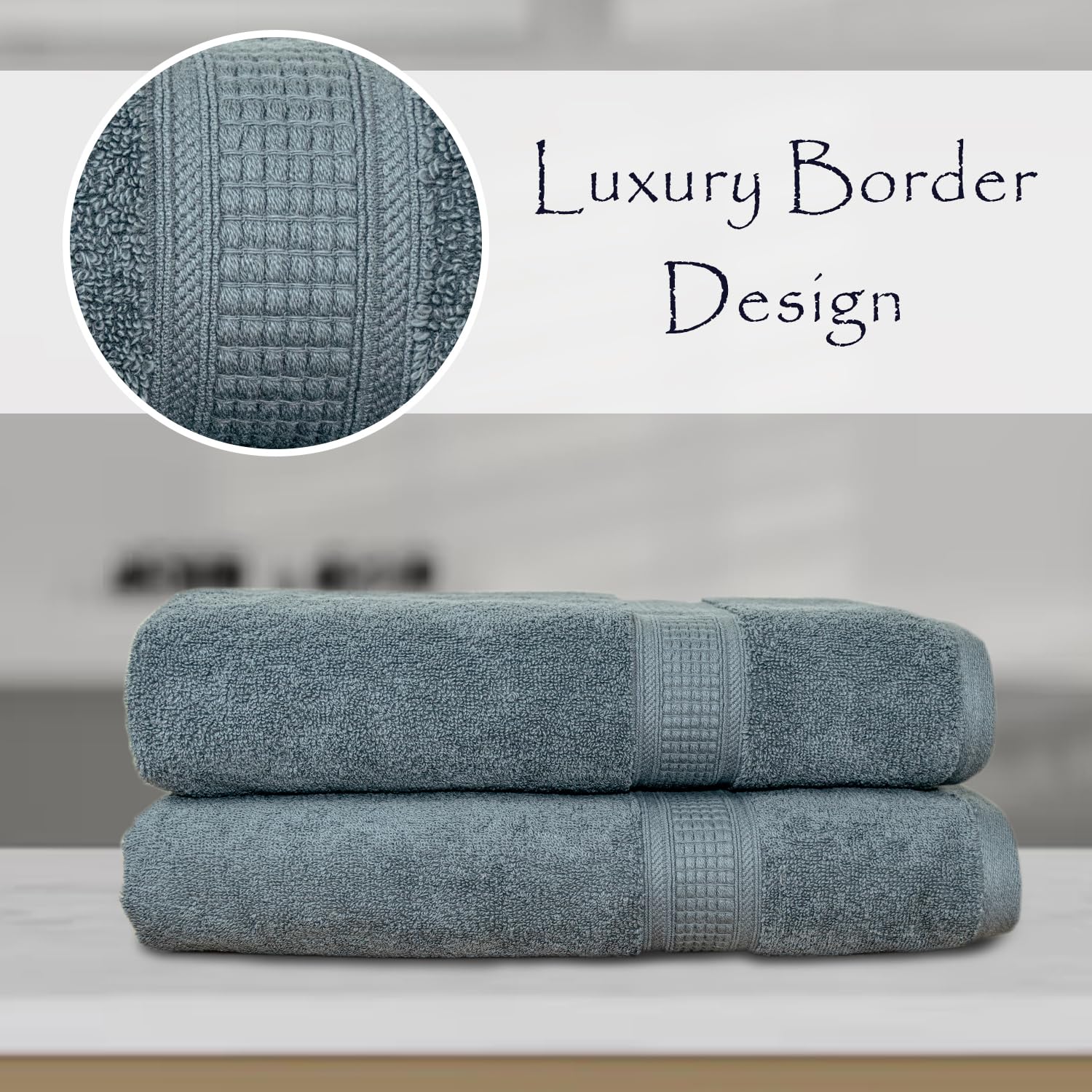 Rangoli 100% Cotton Fibre Bath Towel 1000 Gsm | Highly Durable & Super Absorbent Towel | Skin-Friendly & Quick Drying Luxury Towels (Grey) - Pack Of 2