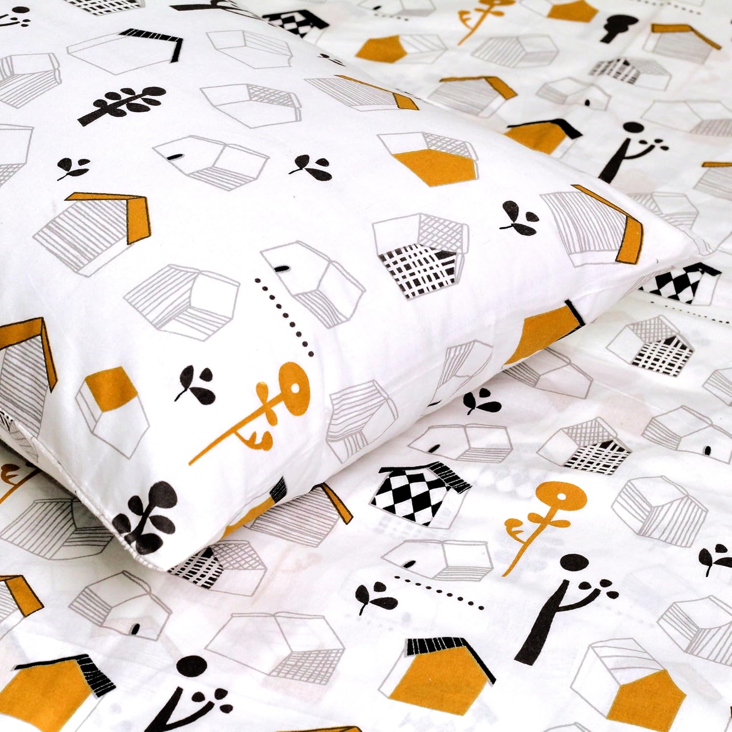 Printed Bedsheet For Double Bed 2 Pillow Cover - 60 X 78 Inches, White & Green | All Around Elastic Fitted - Ultra Soft & Breathable | Superior Softness & Breathability