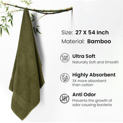 Mush Bamboo Bath Towel | Popcorn Weave 450 Gsm Large Towel For Men & Women | 3x Softer & Absorbent Than Cottton, Moss Green
