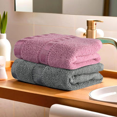 Heart Home Cotton Hand & Face Towels 400 Gsm | For Men & Women Easily Washable Workout Gym Towel - Grey & Pink (Pack Of 2)
