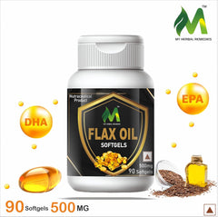 My Herbal Remedies Flax Seed Softgels, Omega - 3 Supplement With Epa & Dha 500mg, Omega-3 Fatty Acids, Fibre & Lignans | 90 Softgels 150gm 0.3lbs